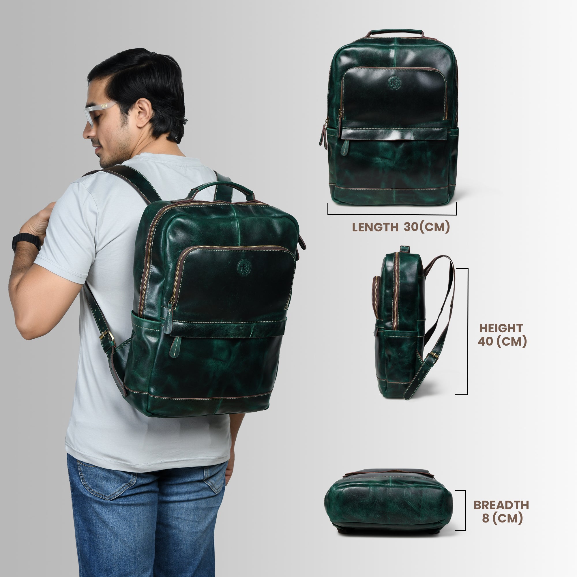 Alpine Vintage Leather Laptop Backpack - Green Colour